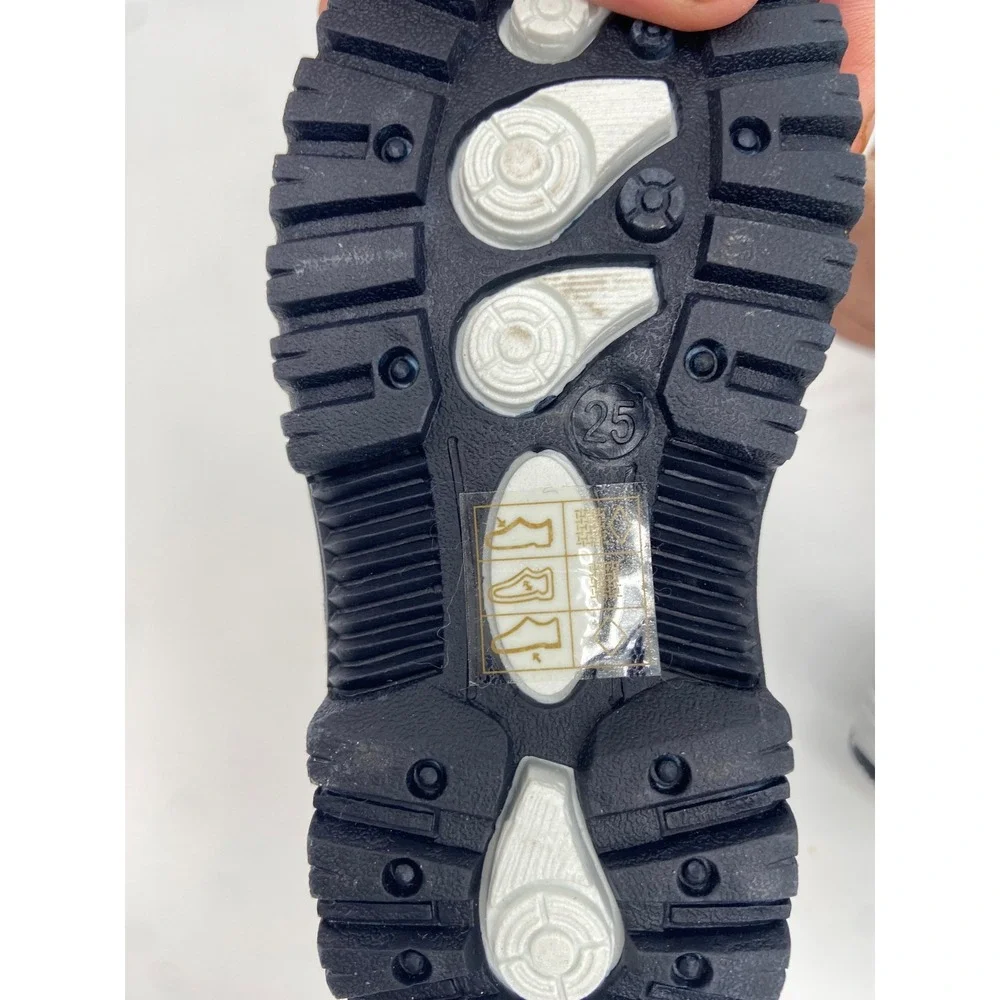 Apakowa Kids Navy Blue Snowflake Winter Snow Boots Faux Fur Lined Waterproof Lug